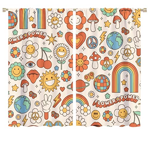 Vintage Abstract Art Curtains 70s Retro Spiral Twirl Orange Pink Colorful Trippy Living Room Bedroom Kitchen Cafe Retro Minimal Colorful Rainbow Blackout Window Drapes 63x72in