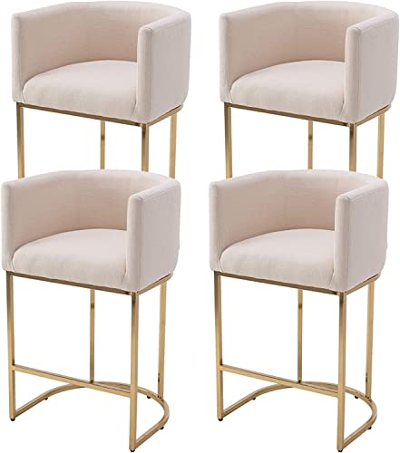 Contemporary Cream Linen Bar Stools Set of 3, 29