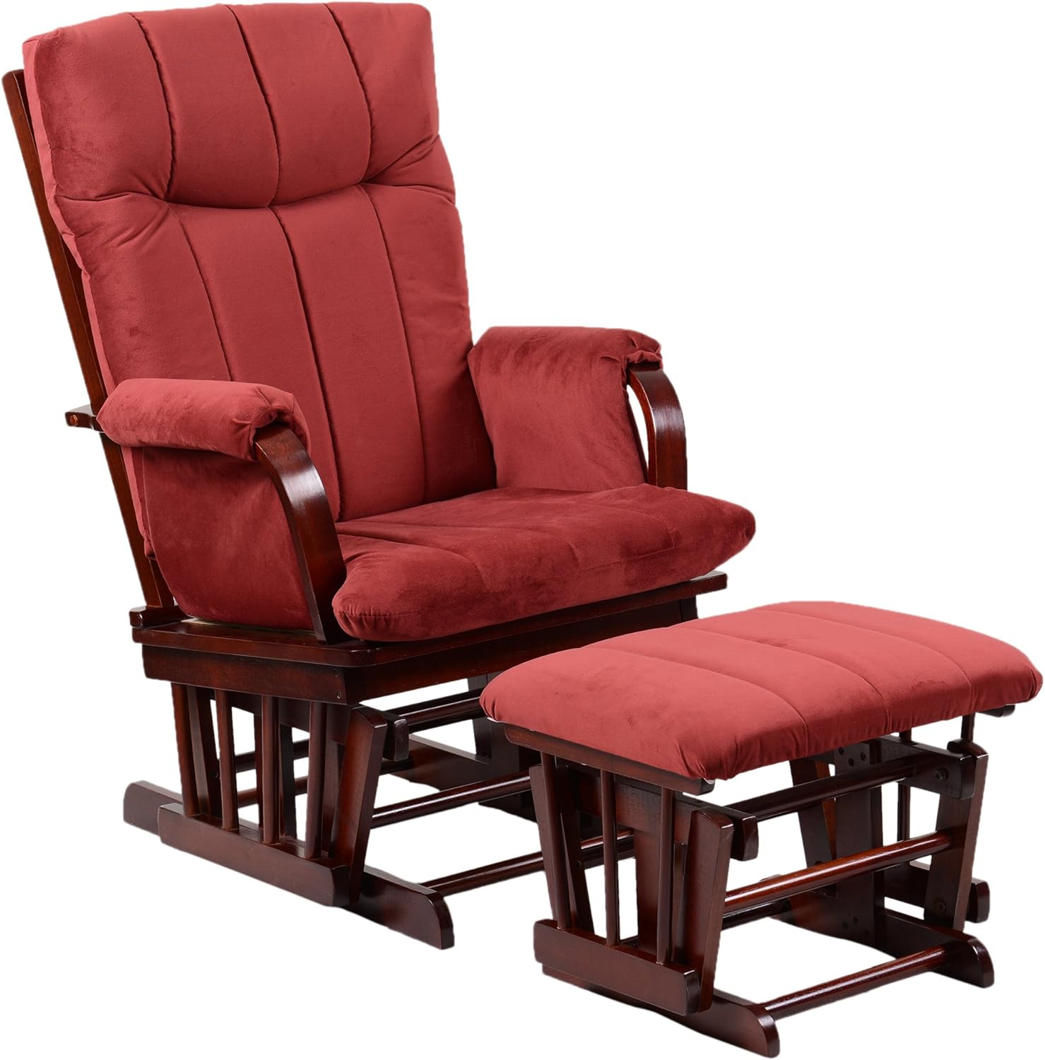 Artiva USA AF20203-MRS Home Deluxe Marsala Super Soft Microfiber Cushion Cherry Wood Glider Chair and Ottoman Set, Red
