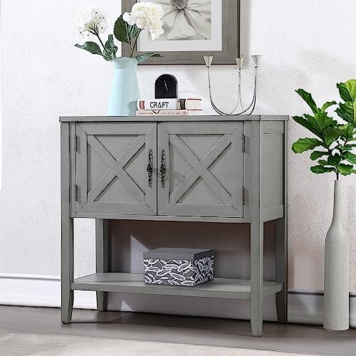 Free Standing Accent Cabinet, Entryway Console Table with Bottom Shelf and 2-Door Cabinet, 35
