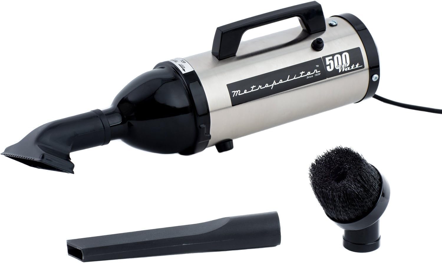 METROVAC VM4SB500 Evolution Hand Vacuum, 120V, 504W, Powerful, Lightweight, All-Steel, Easy Cleanups for Home, Office, Car, Satin Nickel/Black Finish