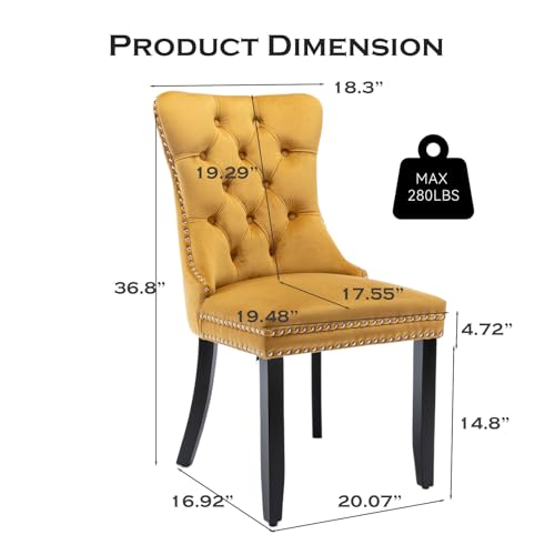 Velvet Upholstered Dining Chairs Set of 6, Modern Style Kitchen Side Chairs with Nailhead Trim and Wood Legs,Metal Pulling Ring for Dining Room Living Room(Quadrangular Star&Black)