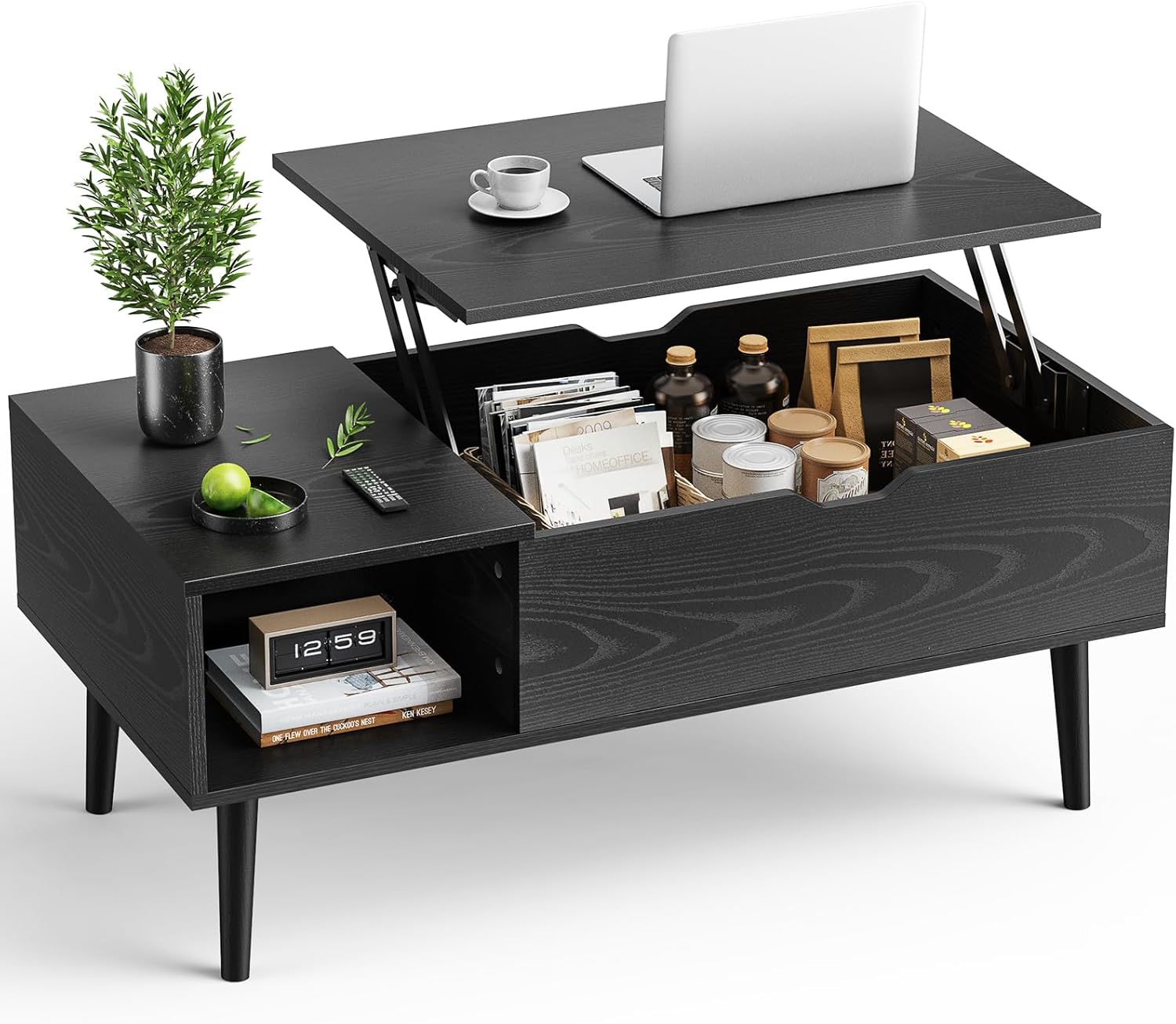 Coffee Table,Lift Top Coffee Table with Storage,The Coffee Table with Hidden Compartment and Adjustable Storage Shelf,Coffee Tables for Living Room Home Office,Wooden Dining Table,Black