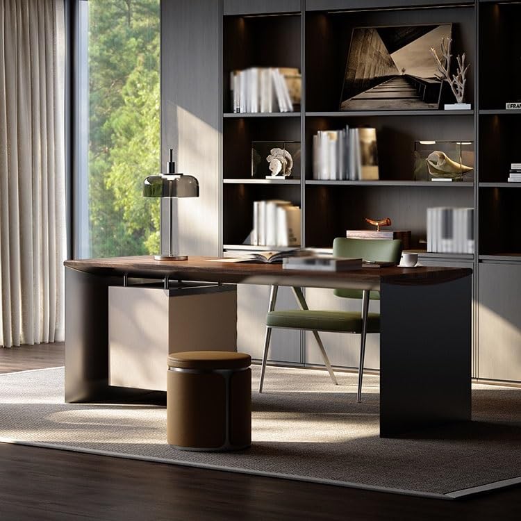 FEELIN Computer Desk Standing Desk Walnut Desk, Company Boss Office Desk, Elegant Chairman Desk, Study Room with Modern Light Luxury Desk Home Office Desk Gaming Desk