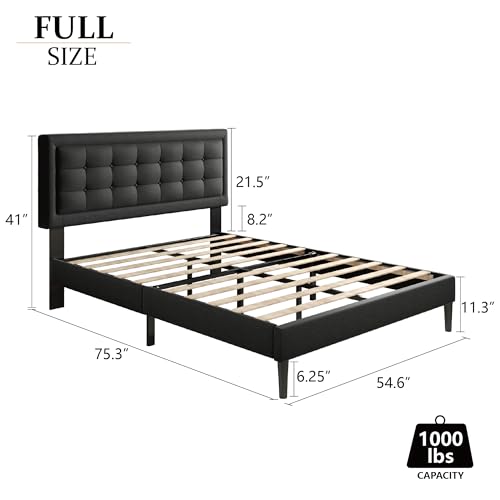 Queen Size Platform Bed Frame with Upholstered Headboard, Button Tufted Design, No Box Spring Needed, Wooden Slat Support, Easy Assembly, Dark Gray