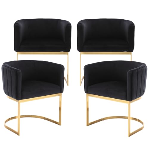 Modern Dining Chairs Set of 4, Contemporary Linen Kitchen & Living Room Chairs with Metal Frame Comfy Upholstered Side Barrel Chairs for Dining Room/Restaurant/Lounge, Beige