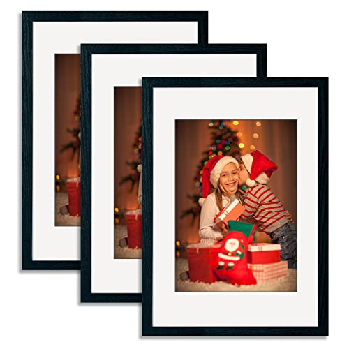 12x18 Frame With Mat 3 Pack,Poster Frame Black - Picture Frame Set of 3 - Display Pictures 8.5x11 with Mat or 12x18 Without Mat - Wood Frames with Plexiglass