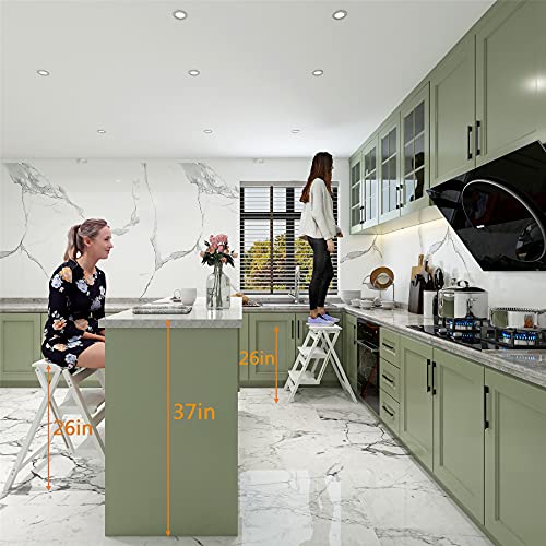 Step Stool for Adults/Step Ladder/Counter Chair, 3-Step Folding Portable Wooden Step Stool, Anti-Slip & Lightweight (Black)