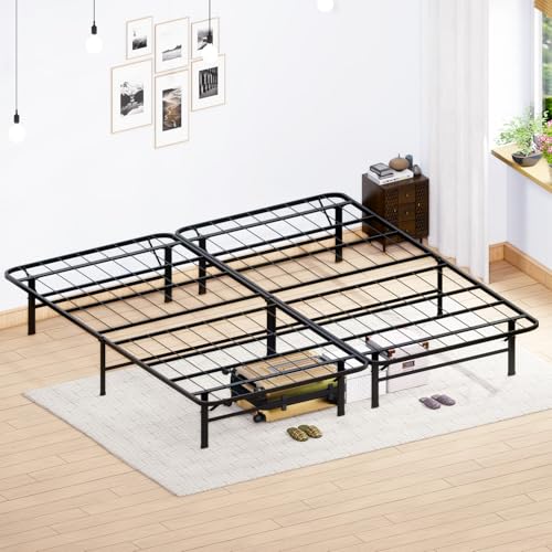 Queen Bed Frame 14IN Metal Platform Bed Frame 14.2 Inch Classic Mattress Foundation Storage Space Under The Bed Heavy Duty Frame Bed&Noise Free&Box Spring Replacement &Easy Assembly,Queen