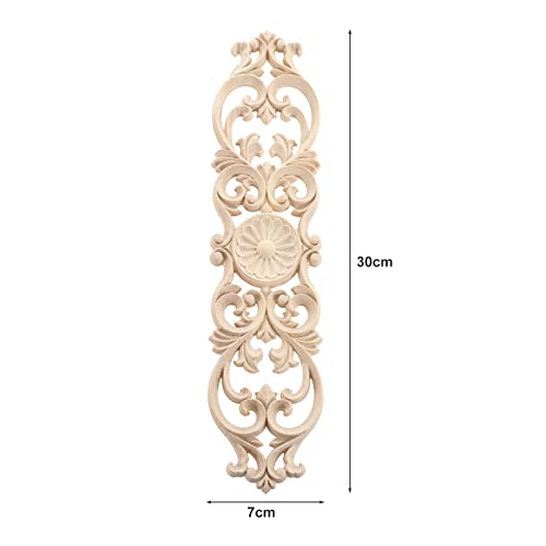 MUXSAM Wood Onlays Appliques, Long Wooden Carved Overlays Furniture Center Carvings Decals for Cabinet Closet Door Wall Dresser DIY Crafts Project(2-Pack, 30x7cm/11.9