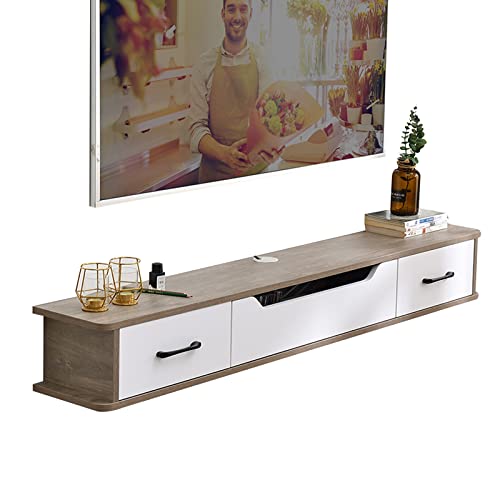 Floating TV Stand Cabinet Wall Mounted Tv Unit Multimedia Storage Shelf,Floating Tv Stand,Solid Wood Living Room Entertainment Center Console,Set-Top Box Shelf