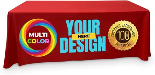 Custom Table Throw Personalized Customized with Logo Tablecloth 4FT 6 FT 8 FT Table for Tradeshow Events Birthday Pop Up Shop Craft Shows Wedding Banquet Vendor Events (8 FT)