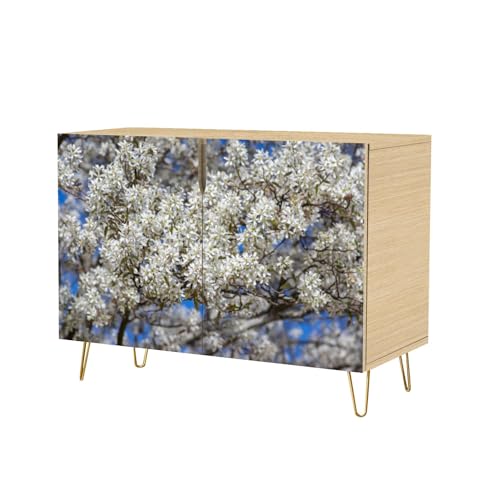 Mid Century Sideboard Buffet Kitchen Storage Cabinet with 2 Doors Cedar Waxwing Feeding Blossoms Spring Day New Canada Cupboard Console Table Bar Cabinet for Dining Room Hallway