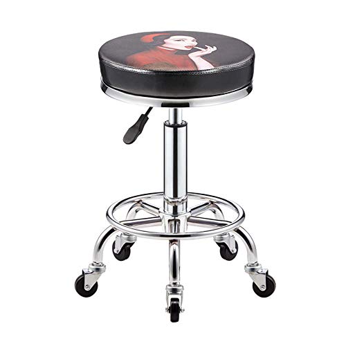 Rolling Stool with Wheels，Gas Lift Stool with Girl with Red Lips Synthetic Leather Seat，Adjustable Height 47-59 cm，Supported Weight 160 Kg，Saddle Stool Officefor Home,Computer Chair Adjustable Height