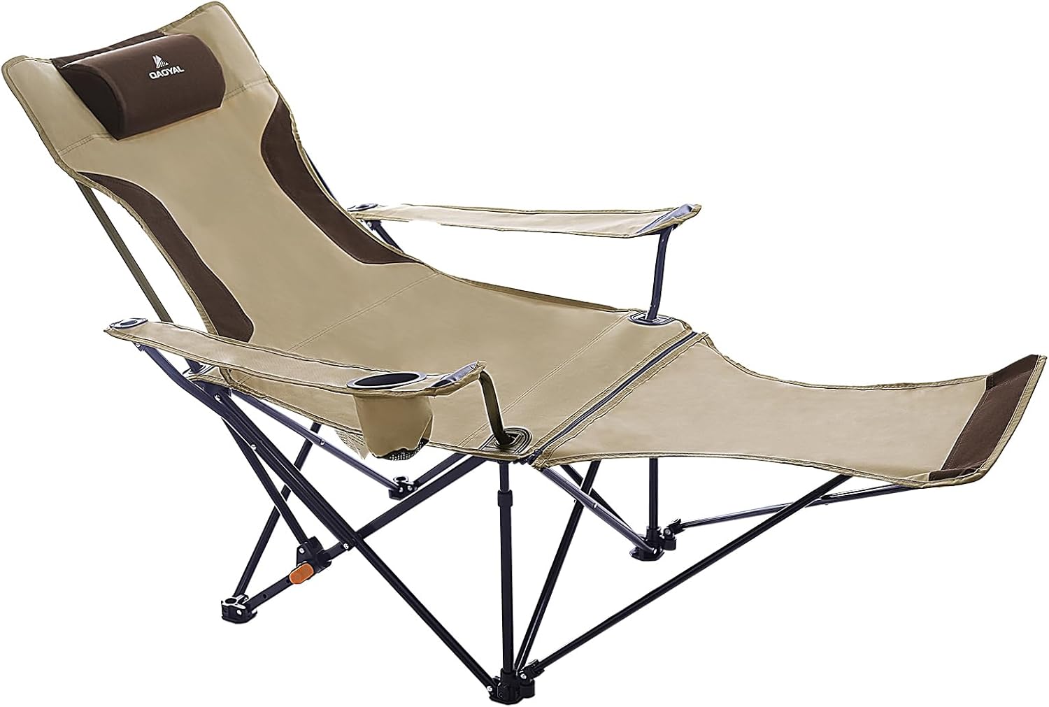 Reclining Camping Chair with Footrest, Folding Lawn Chair with Detachable Headrest, Folding Lounge Chairs for Camping, Beach, Outdoor Activities