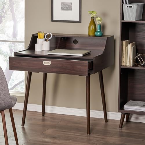 Mid-Century Modern Study Desk - Chic and Functional Workspace Furniture - Perfect for Home Office, Bedroom, or Study Area - Stylish and Compact Design with Storage Capacity (Wenge)