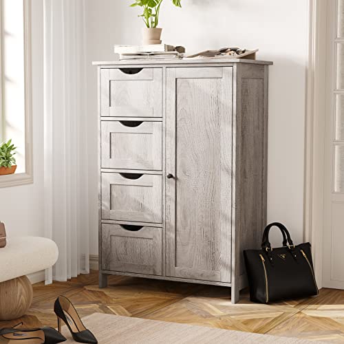 Irontar Bathroom Floor Cabinet, Bathroom Cabinet, Storage Cabinet with 4 Drawers and Adjustable Shelf for Entryway Storage, Home Office Furniture, Black CWG005B