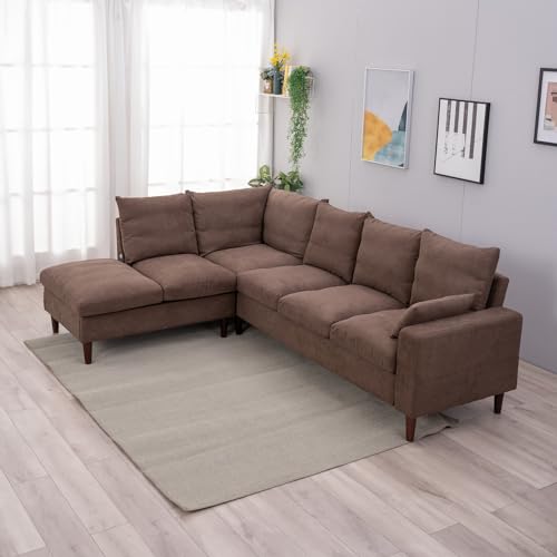 Panana Sectional Sofa with USB Charging Port Chaise Set 5 Seats Modular Corner Sectional Couches Living Room Furniture Sets L Shape Corner Fabric Couches, Brown