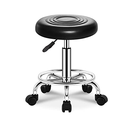 Adjustable Height Stool with 5 Wheels/Thicken Sponge Seat Chrome Steel PU Leather Bar Stool Shop Stool,Rolling Swivel Salon Stool,Massage Spa Tattoo Counter Stools Black（Red）