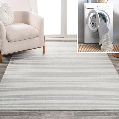 JONATHAN Y WSH310A-5 Doodle Contemporary Glam Geometric Machine-Washable Area Rug, Bohemian, Modern, Transitional, Minimalist for Living Room, Dining Room, Bedroom, Kitchen, Cream/Dark Gray, 5 X 8