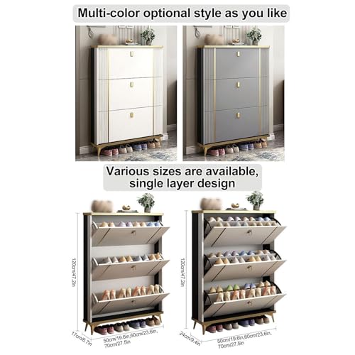 Slim Shoe Cabinet, Tall Shoe Rack, Shoe Cabinet Hidden Shoe Cabinet, With 3 Flip Drawers, Free Standing Tipping Bucket Shoe Rack Organizer Shoe Organizer For Closet, Hallway, Bedroom(White,60*17*120cm