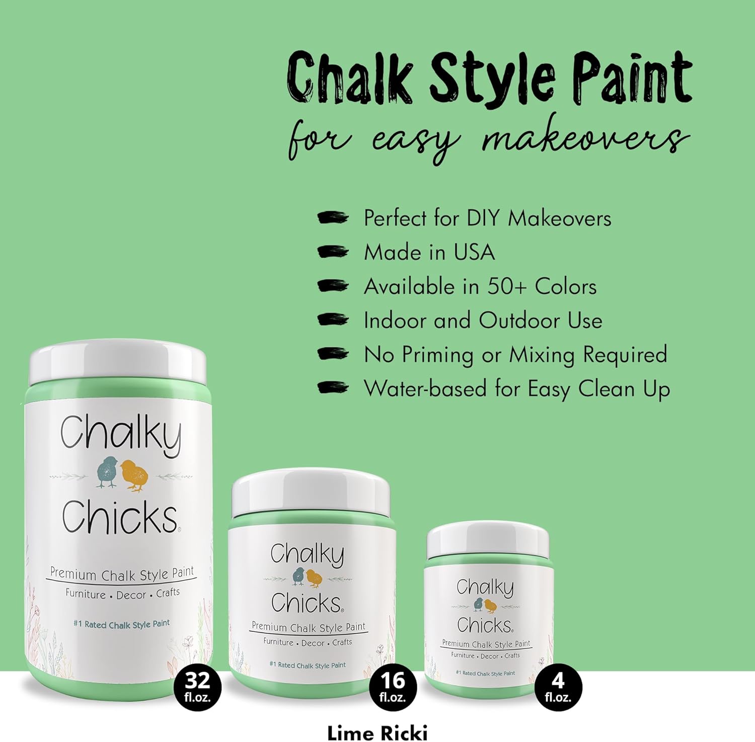 Chalk Paint - Chalk Paint for Furniture, Craft Paint, Cabinet Paint, Wood Paint, and Furniture Paint, Spray Paint-Ready for Home Decor - Lime Ricki (Lime Green) 32 Fl Oz (Pack of 1)
