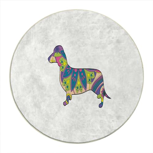 Round Rug 44 in Dachshund Chair Mat for Carpet Multicolor Desk Chair Mat for Rolling Chair Non-Slip Computer Desk Mat for Tile Floor, Rolling Chairs