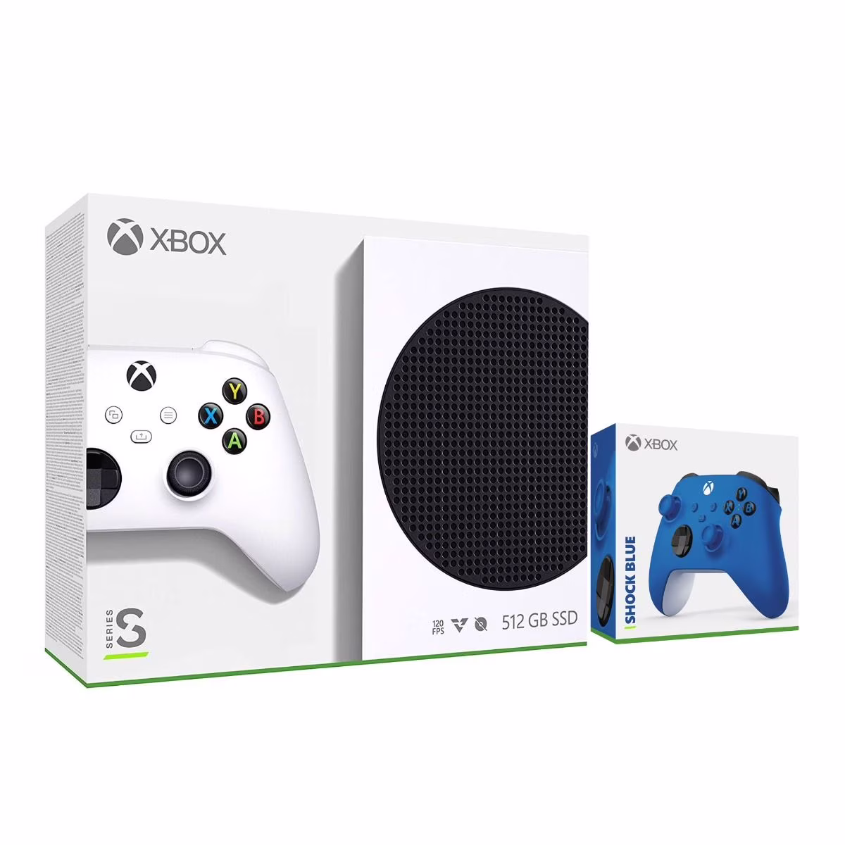 2020 New Xbox 512GB SSD Console - White Xbox Console and Wireless Controller with Two Xbox Wireless Controllers Robot White and Shock Blue