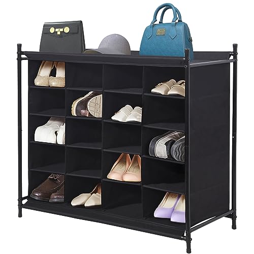 STORAGE MANIAC Stackable Shoe Cubby Organizer, Free Standing Shoe Cube Rack for Entryway, Bedroom, Apartment, Closet, 20-Cube Black