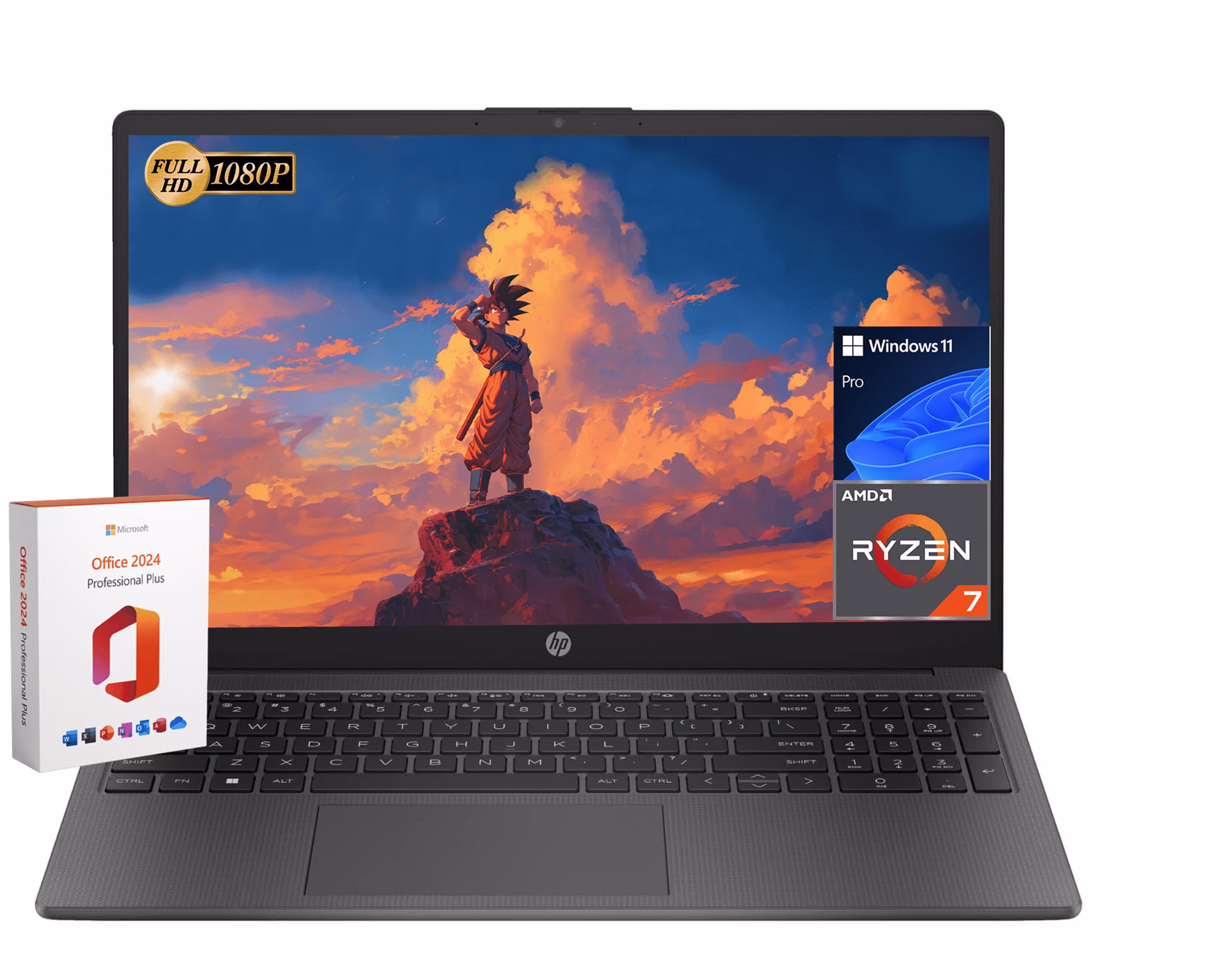 HP Newest 255 G10 15.6" FHD Business Laptop, AMD Ryzen 7 7730U, 16GB RAM, 1TB PCIe SSD, Numeric Keypad, Webcam, Wi-Fi 6, HDMI, Windows 11 Pro, MS Office Pro 2024