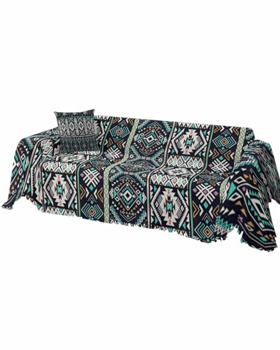 Abstract Red Sofa Cover Couch Covers for 3-4 Cushion Couch Throw Couch Cover with Tassel Soft Sofa Slipcover Vintage Aztec Nation Style Red Couch Furniture Protector for Dog Pet 71