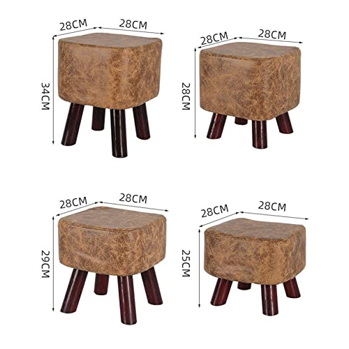 Footstool Technology Cloth Foot Stool Low Stool with Removable Technology Cloth Footstool 4 Wooden Legs Footstool Shoe Change Stool Square Foot Stools, brown-282825cm
