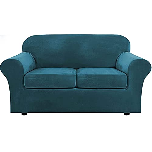 Velvet Sofa Slipcover for 1 2 3 Cushion Couch Cover, 4 Pieces Stretch Sofa Cover Soft Furniture Protector with Elastic Bottom
