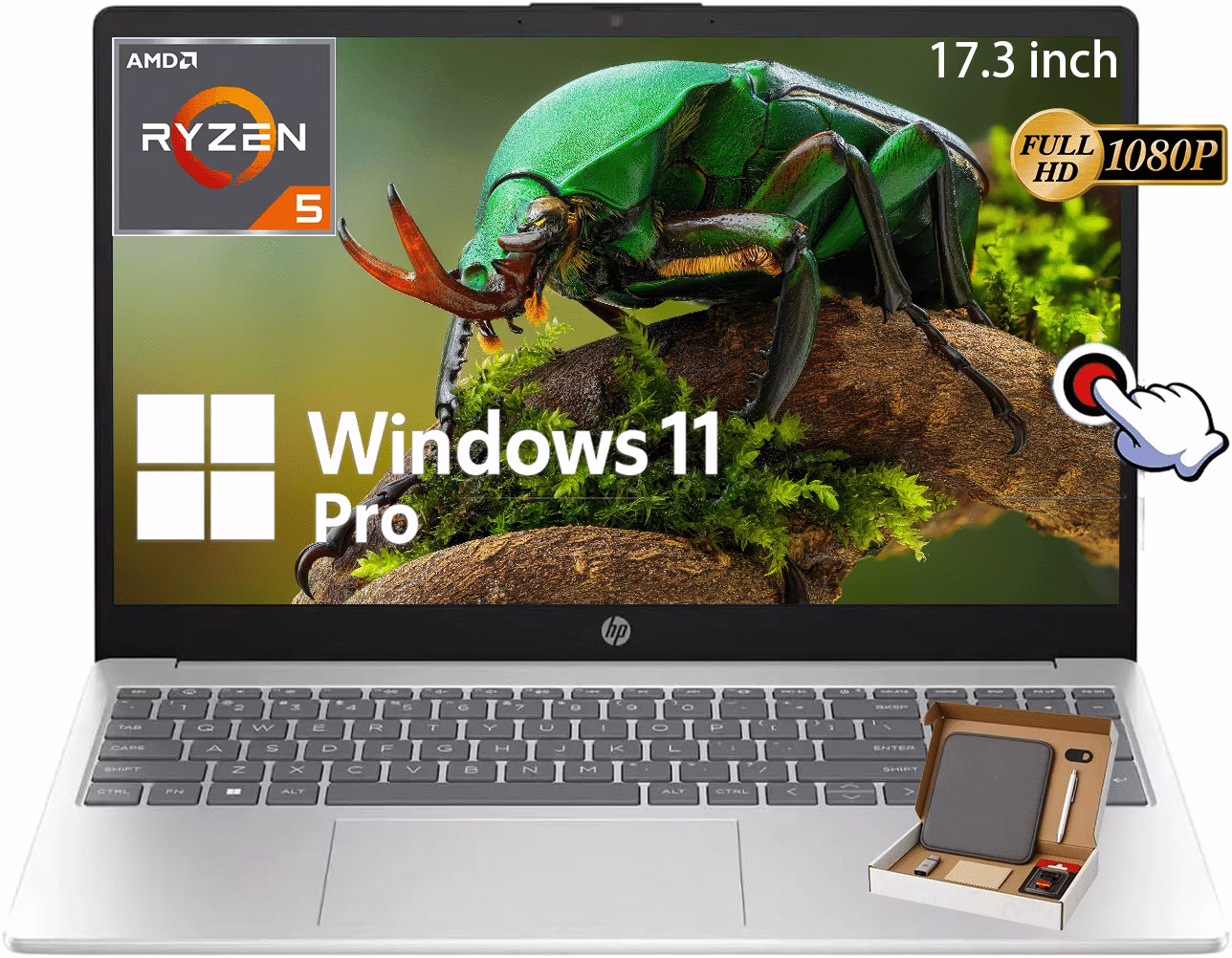 HP 17.3" Touchscreen FHD Laptop, AMD Ryzen 5 7430U(Up to 4.3GHz), AMD Radeon Graphics, 32 GB RAM | 1 TB SSD, Wi-Fi 6, Long Battery Life, Windows11 Pro