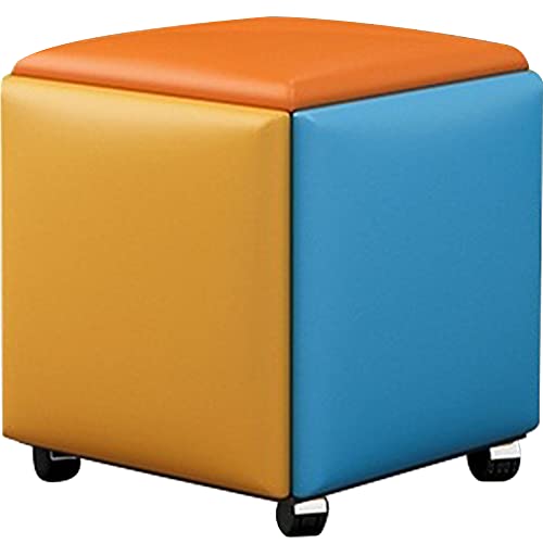 5 in 1 PU Leather Seating Cube with Swivel Casters Stackable Sofa Chair Stool Nesting Ottoman Stool Movable Footstool Dressing Chair for Living Room Bedroom Colorful A Large