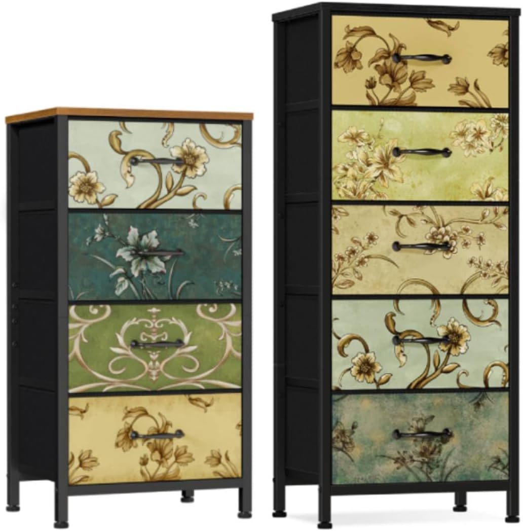 Dresser with 4 Drawers and 5 Drawer Dresser, Chest of Drawers for Living Room, Dorm, Entryway, Vintage Furniture, Wood Top