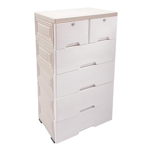 Plastic Drawers Dresser with 6 Drawers, 19.69 * 13.78 * 40.16 inch PP Plastic Tower Closet Organizer with Wheels and Lock Suitable for Apartments Condos Dorm Rooms (Gradient Pink)