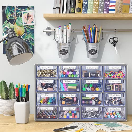 Arteza Drawer Storage Organizer, 16.1 x 9.3 x 9.8 inches, Stackable Storage Cabinet with 9 Plastic Drawers for Makeup, Desk, Craft, Art, Parts, Tools