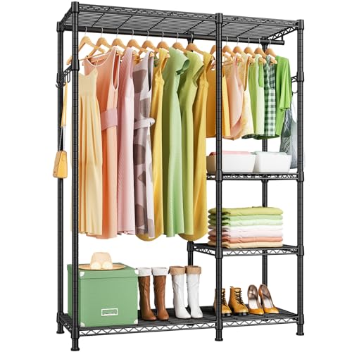 Ulif F4 Heavy Duty Clothes Rack（With Hanger Rod ） Freestanding Clothing Racks for Hanging Clothes，Adjustable Closet Organizer System，Portable Garment Rack 45