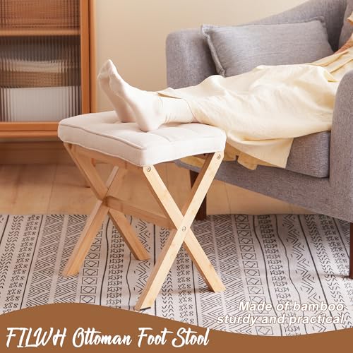 FILWH Foot Stool Small Ottoman Foot Rest Padded Foot Stool Desk Foot Stool for Under Office Desk Vanity Stool Bamboo Footstool Sofa Footrest Shoe Stool Small Foot Stools (Black Legs + Gray)