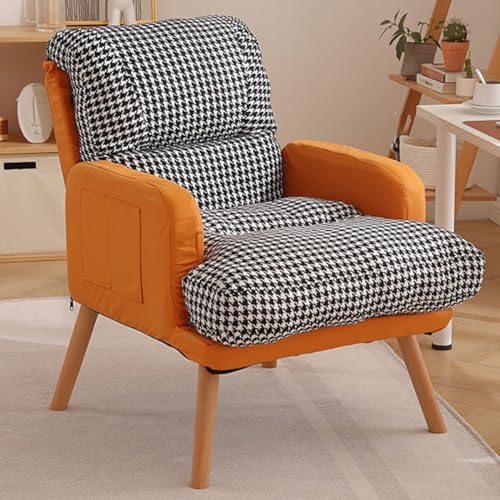 Mid Century Modern Accent Chair With Wood Frame, Upholstered Living Room Chairs With Backrest Angle Adjustment, Reading Armchair Lazy Chair For Bedroom Sunroom ( Color : /Beige A , Size : With ottoman