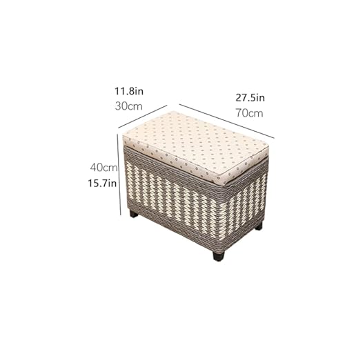 Footstool Woven Storage Box Shoe Changing Stools Wooden Low Stool Footstool Rectangular Storage Stool for Bedroom,Living Room Creative Stool Decor(Grey)
