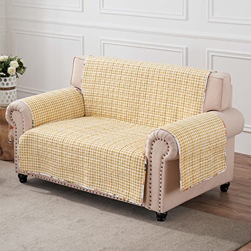 Greenland Home Somerset Quilted Reversible Furniture Cover, Sofa, 127 W x 77 L, Gold