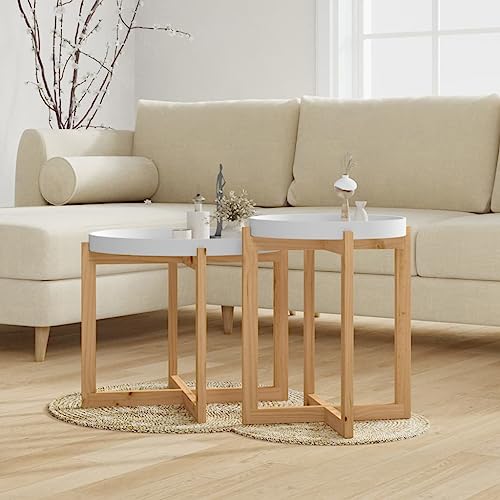 vidaXL Set of 2 Durable Coffee Tables | Gray Scandinavian Style Accent Tables | Round Contemporary Furniture with Engineered Wood and Solid Pinewood | Ideal Living Room Home Decor