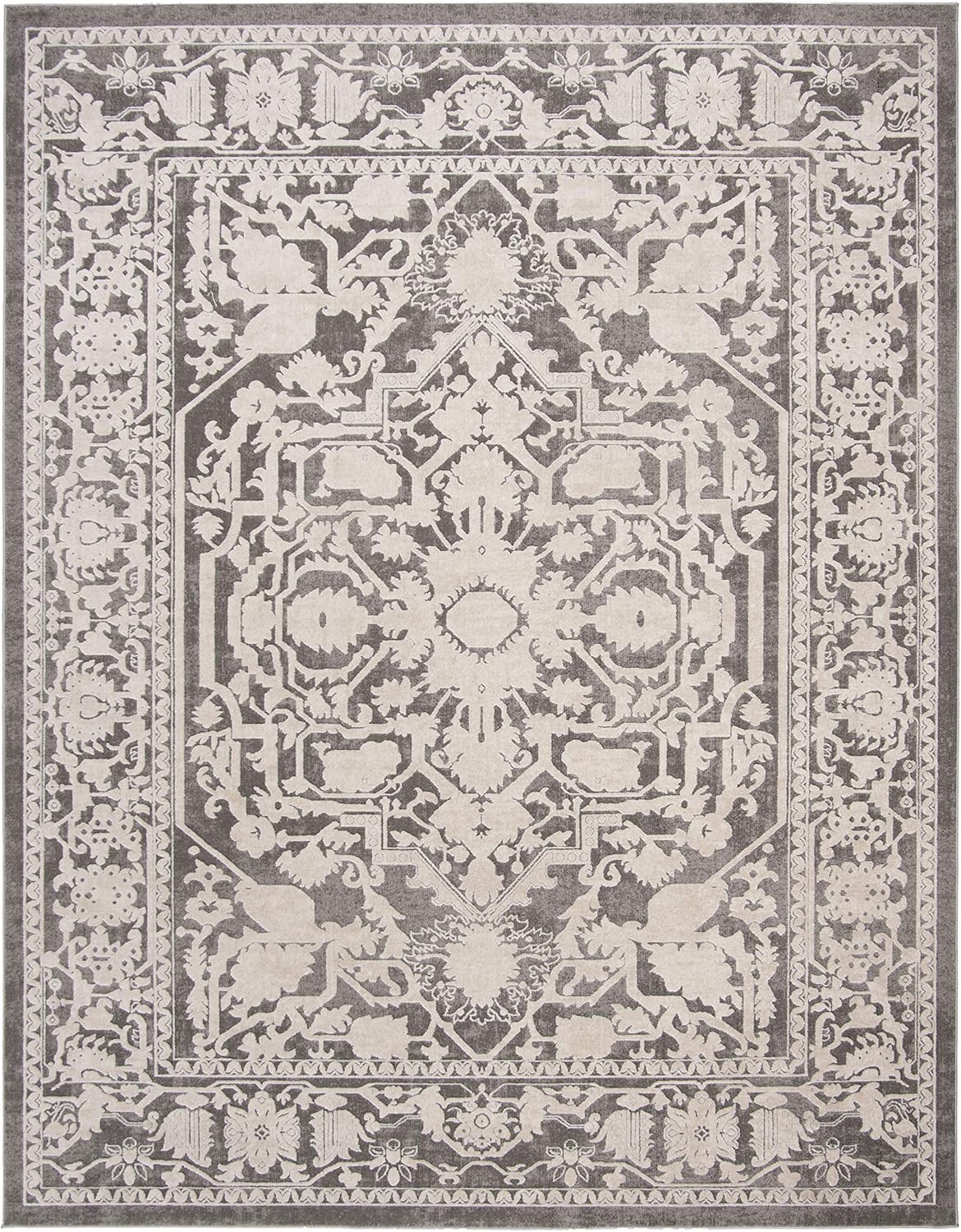 SAFAVIEH Reflection Collection Area Rug - 9' x 12', Dark Grey & Cream, Vintage Distressed Design, Non-Shedding & Easy Care, Ideal for High Traffic Areas in Living Room, Bedroom (RFT665B)