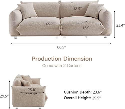 87'' Modern Lambswool Couch for Living Room,Fabric 2 Seater Sofa,Solid Wood Frame and Stable Metal Legs Couch with 2 Pillows,Sofa Furniture for Apartment (87
