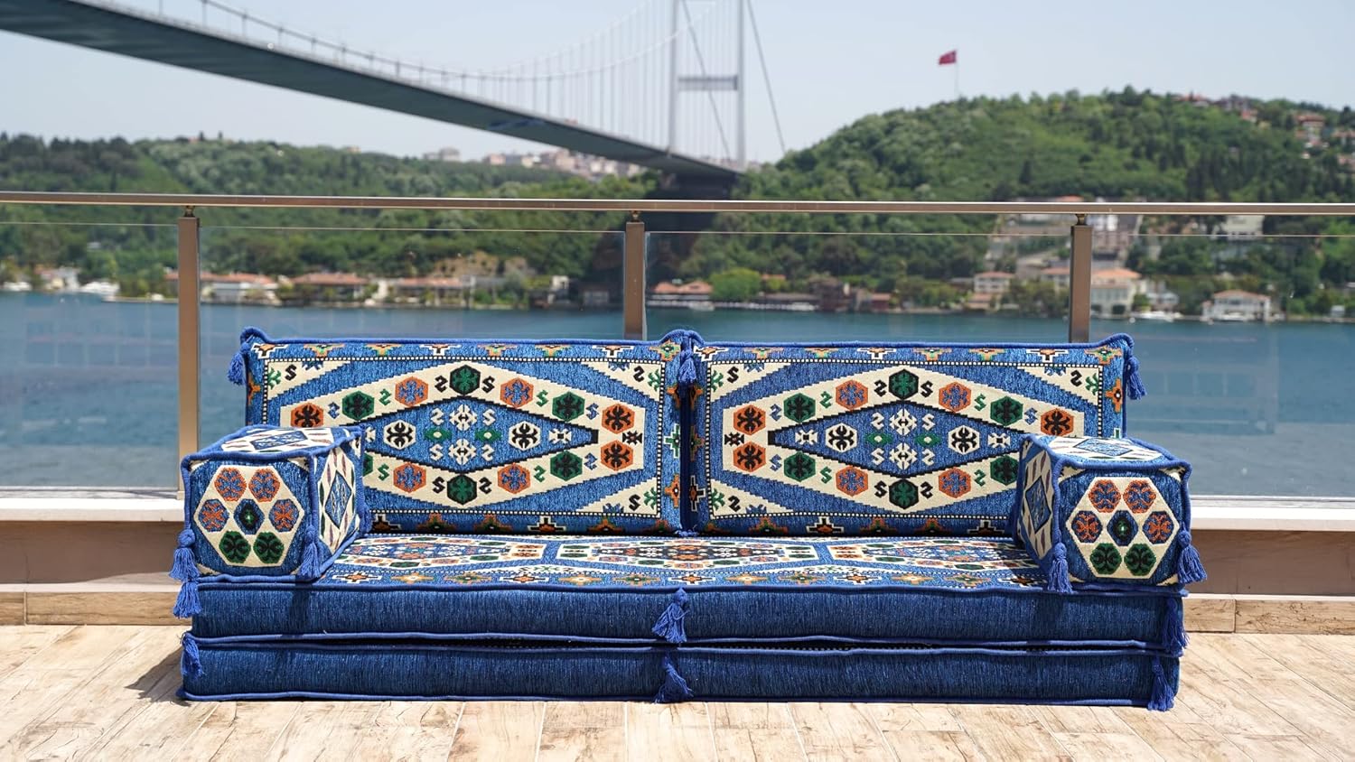 Royal Blue Arabic Floor Sofa Set, Balcony Patio Sofas, Terrace Sofa, Ethnic Sofa, Moroccan Sofas, Sectional Sofas, Hookah Sofas (8'' Thickness Sofa)
