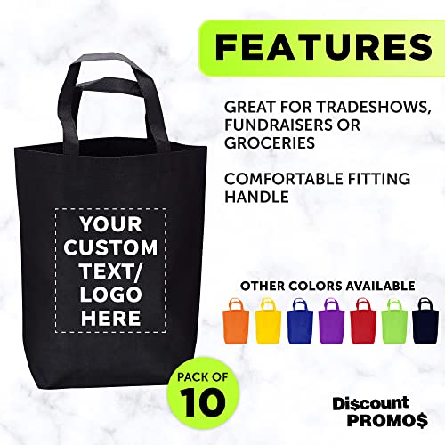 DISCOUNT PROMOS Custom Large Reusable Heavy Duty Tote Bags Set of 100 - Personalized and durable Bulk Pack, Reusable Grocery & Shopping Bags - Ideal for Business Promotions, Branding - Black