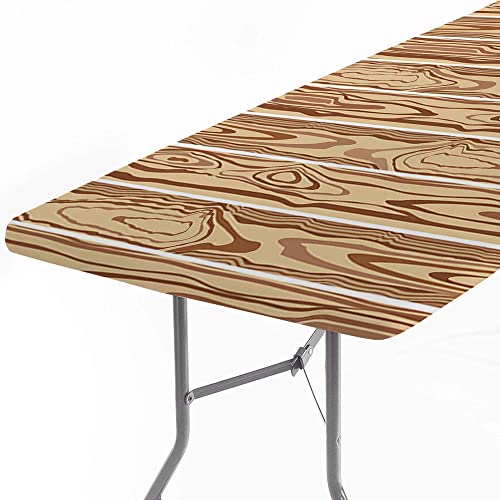 Wooden Plank Aged Timber Outdoor Fitted Tablecloth, Waterproof and wipeable Cloth Cover, Fitted Folding Table Cover, 30