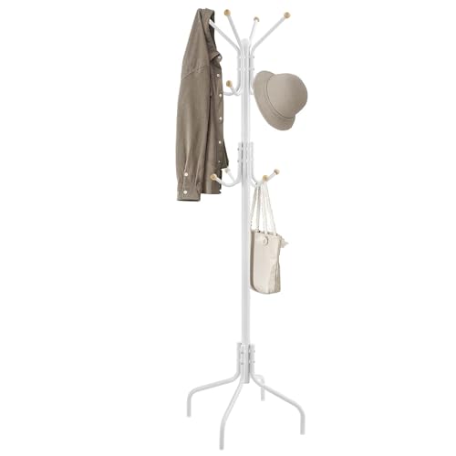 SONGMICS Coat Rack Freestanding, Metal Coat Rack Stand with 12 Hooks and 3 Legs, Coat Tree, Classic Black URCR018B01